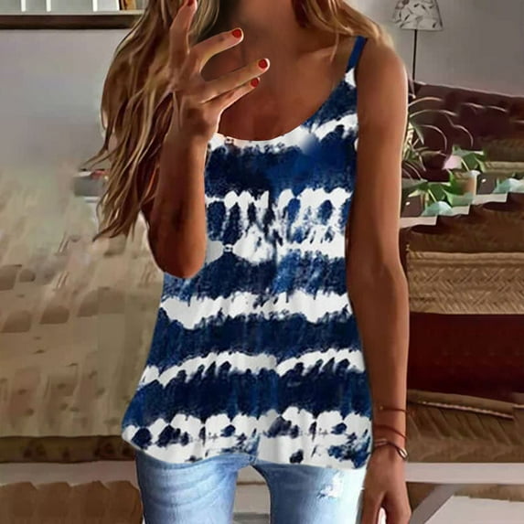 USSUMA Womens Tank Tops Tops for Women Trendy Women Ladies Print Sleeveless Pullover Vest Tank Tops Shirts Blouse Up to 65% Off Womens Tops Solidcolor