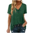 thumbnail image 1 of USSUMA Womens Tank Tops Women Casual V Neck Short Puff Sleeve Color Blouse T-shirt Tops Loose Fit Shirr Leisure up to 6 Off Green Polyester XL, 1 of 5