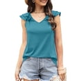 thumbnail image 1 of USSUMA Womens Tank Tops Women Fashion Summer Tops For V-Neck Ruffle Sleeve Tops Casual Sleeveless Casual Holiday Deals Sky Blue Polyester XL, 1 of 6