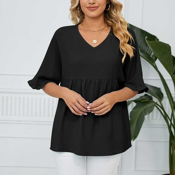 USSUMA Womens Tank Tops Women's Fashion Casual Short Sleeve Buttons Comfortable Solid Color Tops Blouse Trendy Off Clear Black Polyester L