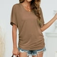 thumbnail image 1 of USSUMA Womens Tank Tops Women's Fashion Casual T-shirt Solid V-neck Sleeve Side Pleated Top Short Sleeve Elegant Off Clear Khaki Polyester M, 1 of 5