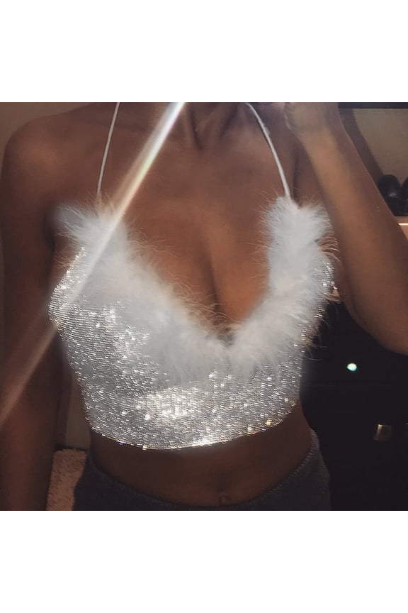 Womens Tank Tops Womens Tank Tops Womens Glitter Strappy Tank Tops Wool Sequin Patchwork Cami Vest Clubwear Holiday Saving Womens Tops Solidcolor