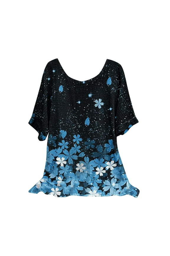 USSUMA Womens Tops Casual Women Classic Summer Floral Print Short Sleeve Plus Tunics Loose Tunic Tops Flowy Blouses Shirt Ladies Tops Trendy