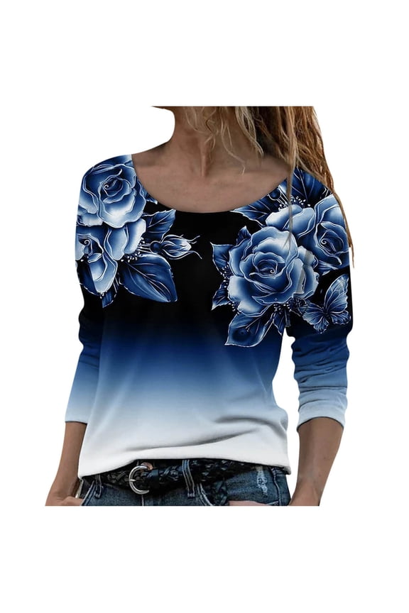 USSUMA Womens Tops - Daily Classic Comfy Womens Long Sleeve Tops and Blouses O-Neck Long-Sleeves Ladies Autumn Shirts Tunics Stripes Leopard Color Block Pattern Sweatshirts