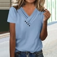 thumbnail image 1 of USSUMA Womens Tops Dressy Casual Blouses For Women Casual Sexy Trendy Western V Neck T-shirts Spring Fashion Clothes Summer Pleats Casual Off Clear Blue Polyester M, 1 of 3