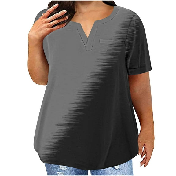 USSUMA Womens Tops Dressy Casual Plus Size Tops For Women V-Neck Blouse Casual Loose Summer Short Sleeve Blouse Trendy Holiday Gift Finder Gray Polyester XXXXL