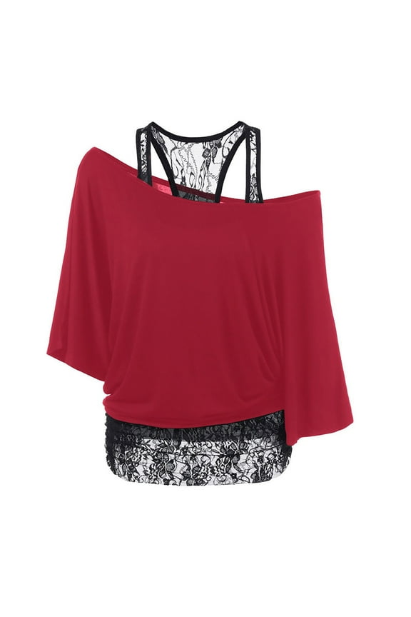 USSUMA T-Shirts for Women Trendy Floral Lace Plus Size Cold Shoulder Womens Blouses and Tops Dressy Casual Summer Off the shoulder 3/4 Sleeve Tshirts Shirts Tunic for women