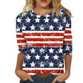 thumbnail image 1 of USSUMA T-Shirts for Women Trendy 4th of July Tunic Tops for Women Summer 3/4 Sleeve Casual American Flag Patriotic Graphic Tee Shirts Blouses, 1 of 5