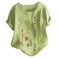 thumbnail image 1 of USSUMA Womens Tops Dressy Casual Summer Short Sleeve Floral Print Button Shirts for Women Trendy Cotton Linen Plus Size Round Neck T-Shirts Blouses for Women Plus Tunic, 1 of 3