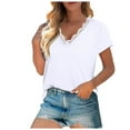 thumbnail image 1 of USSUMA Womens Tops Dressy Casual Summer Short Sleeve Solid Color Shirts for Women Trendy Cute Lace Trim V Neck T-Shirts Blouses for Women Plus Tunic, 1 of 8