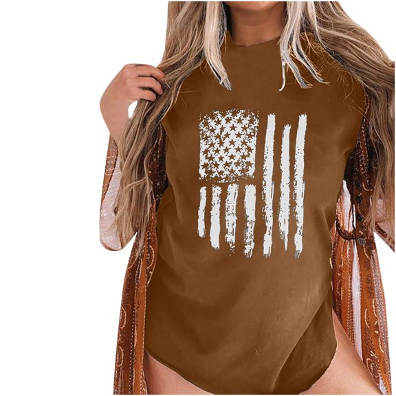 USSUMA Womens Tops Dressy Casual Summer Women Fahion Round Neck Summer Tops Drop Shoulder Sleeves Distressed Retro Style T-shirt Bridal Summer Blouse Tunic Tops Ladies Tops Trendy