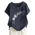 thumbnail image 1 of USSUMA Womens Tops Dressy Casual Summer,Women Summer Cotton Linen Tshirt Tops Trendy Dandelion Print Casual Loose Tunic Tee Plus Size Crewneck Blouse, 1 of 5