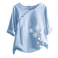 thumbnail image 1 of USSUMA Womens Tops Dressy Casual Summer Women's Plus Size Summer Cotton Linen Tunic Shirt Vintage Dandelion Print Tops Short Sleeve Blouse T-Shirt, 1 of 4