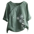 thumbnail image 1 of USSUMA Womens Tops Dressy Casual Summer Women's Plus Size Summer Cotton Linen Tunic Shirt Vintage Dandelion Print Tops Short Sleeve Blouse T-Shirt, 1 of 1