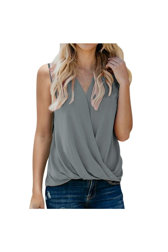 USSUMA Womens Blouses and Tops Dressy Womens V Neck Drape Wrap Tank Tops Summer Sleeveless Blouses for Women Dressy Casual Shirts Camis