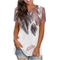 thumbnail image 1 of USSUMA Womens Tops Dressy Casual Trendy Shirts Women's Casual T-shirt Feather Printed Round-Neck Short Sleeve Tunic Tops Pullover Tops Blouse Female Tops, 1 of 5