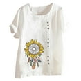 thumbnail image 1 of USSUMA Womens Tops Dressy Casual Women Casual Cotton And Linen Top Printed Short Sleeve Plus Tunics Button Tunic T-shirt Blouse Tops Ladies Tops Trendy, 1 of 5