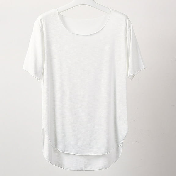 USSUMA Womens Tops Dressy Casual Women'S Round Neck Solid Color Short Sleeved Loose T-Shirt Short Sleeved Round Neck Top/Shirt Casual Comfortable Festival Gift White Free Size