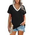thumbnail image 1 of USSUMA Womens Tops Dressy Casual Women's Fashion Casual Solid V-Neck Loose Short Sleeve T-shirt Pullover Tops Vintage Off Clear Black Polyester L, 1 of 6