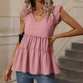 thumbnail image 1 of USSUMA Womens Tops Dressy Casual Women's Fashion Sold Color V-Neck Underwaist Comfortable Loose T-shirt Short Sleeve Blouse Casual Tops lounging Online Shopping Pink Polyester XL, 1 of 4
