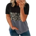 thumbnail image 1 of USSUMA Womens Tops Dressy Casual Women's Plus Size Tops Leopard Print Oversized Color Block Tunic Round Neck Summer Short Sleeve Shirt, 1 of 6