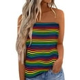 thumbnail image 1 of USSUMA Womens Tops Dressy Casual Women's Sexy Sleeveless Blouse Pleated Tube Top Striped Strapless Sleeveless Summer Tube Crop Top Pleated Tank Sihrts, 1 of 4