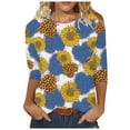 thumbnail image 1 of USSUMA Womens Tops Dressy Casual Womens Sunflower Printed Blouse Casual 3/4 Sleeve Tunic Tops Shirt Loose Comfy Henley T Shirts, 1 of 5