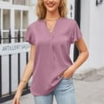 thumbnail image 1 of USSUMA Womens Tops Fashion Women's Summer V-Neck Ruffle Short Sleeve Solid Casual Blouses Tops Casual Today Discount Pink Polyester XL, 1 of 5