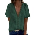 thumbnail image 1 of USSUMA Womens Tops Women Casual Short Sleeve Chiffee Solid V-Neck Blouse T-Shirt Ladies Tops Elegant Festival Gift Army Green Polyester XL, 1 of 6