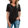 thumbnail image 1 of USSUMA Womens Tops Women Fashion V-Neck Short Sleeve Solid Long T-shirt Blouse Ladies Tops Casual My Order Black Polyester XXL, 1 of 6
