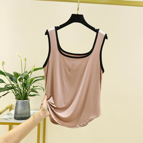 USSUMA Womens Tops Women's Tank Tops Sleeveless Square Neck Camisole Cold Shoulder Plus Size Tops for Women Trendy Shirt Breathable Tee Camping Khaki Modal Up to 45% off Tank Top for Women M
