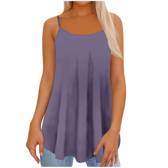 USSUMA Womens Tops Women's Tank Tops Sleeveless Round Neck Camisole Cold Shoulder Solid Color Plus Size Tops for Women Trendy Shirt Fashion Tshirt Street Purple Online Shopping Tank Top Xxxl