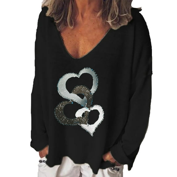 USSUMA Womens Tops, Womens Junior Tee Shirt Long-Sleeves Solid Color Paisley Printed V Neck Oversized Boho Dressy Tunics Summer Color Block Tops Butterfly Color Block Printing Sweatshirts