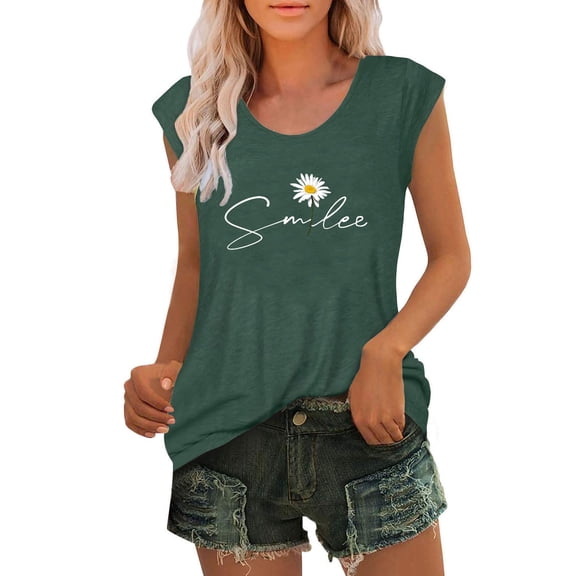 USSUMA Womens Tops Womens Tank Tops Sleeveless Round Neck Loose Fit Casual Printed Retro Tee Comfortable Shirt Bachelor Party Green Polyester Sale Tank Top for Women Xxl