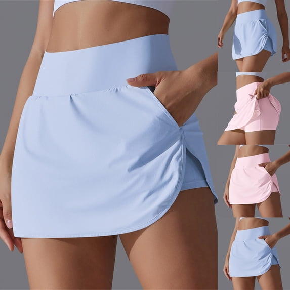 USSUMA Womens Two-in-One Slim Fit Tennis Skort with Pockets Cooling Sun Protection High-Waist Stretchy Lightweight Quick-Dry Inner Brief for Yoga Golf Running and Activewear