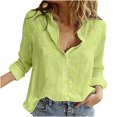 thumbnail image 1 of USSUMA Womens V Neck Button Down Linen Shirts Long Sleeve Blouses Roll Up Casual Work Plain Solid Tops, 1 of 6
