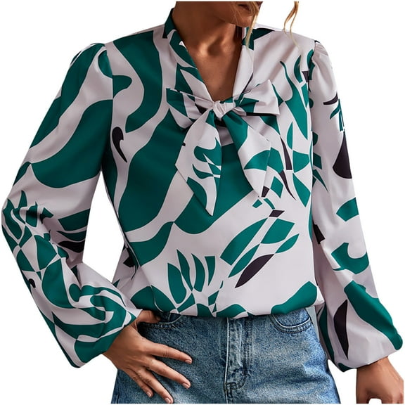 USSUMA Womens V Neck Tie Knot Front Tops Long Sleeve Leopard Casual Blouse Shirts