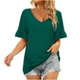 thumbnail image 1 of USSUMA Womens V Neck Tops Ruffle Short Sleeve Knit T-Shirt Blouses Summer Casual Loose Flowy Shirts, 1 of 8