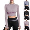 thumbnail image 1 of USSUMA Womens Zip Up Crop Workout Jackets Stand Collar Long Sleeve Slim Fit Yoga Athletic Tops with Thumb Holes up to 45% Off, 1 of 5