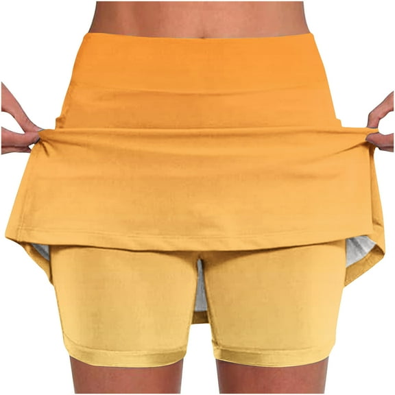 USSUMA Workout Shorts Women Gradient Prints Bike Elastic Band Fashionable Skinny Skirt Pants Lounging Mid Waist Sports Soft Shorts Leggings Loose Fit Shorts for Women for Office Yellow Xxl