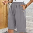 thumbnail image 1 of USSUMA Workout Shorts Women Solid Color Flat Front Elastic Band Summer Loose And Comfortable Mid Waist Casual Soft Shorts Straight Pants Half Shorts Linen Regular Fit Shorts for Women Wear Gray Xl, 1 of 6