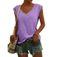 thumbnail image 1 of USSUMA Workout Tops for Women Womens Solid Color Cap Sleeve Blouses T-Shirt Casual Loose Fit Basic Tank Tops Vintage Breathable Festive Fashion Purple 60%Polyester L, 1 of 6