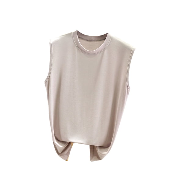 USSUMA Workout Tops for Women Womens Tank Tops Sleeveless Round Neck Solid Color Casual Plus Size Tops for Women Trendy Tee Comfortable Tee Meeting Beige Modal Holiday Gift Finder Tank Top L
