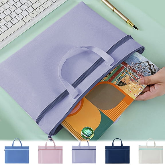 USSUMA Zipper Pouch Large Double Pocket Waterproof File Bag With Handle A4 Size Foldable Document Storage Document Holders for Travel Office