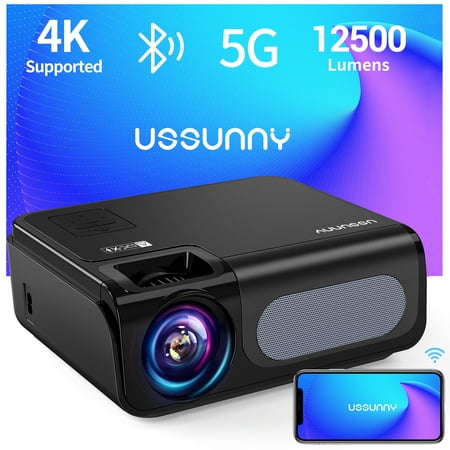 USSUNNY 5G/2.4G WiFi Native 1080P Home Theater Projector, 4K Support Bluetooth Movie Video Projector Max 300" Dispaly, 50000 Hrs LED Life, 4P/4D Keystone, for Indoor and Outdoor Use