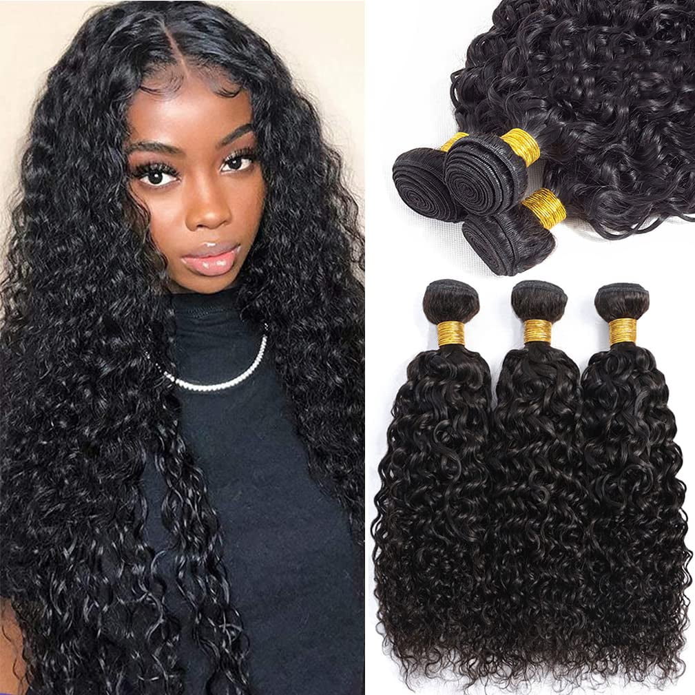 USTAR 100% Unprocessed Brazilian Remy Human Hair Weave Jerry Curly Natural Black Color #1B 3 Bundles - 10"12"14"