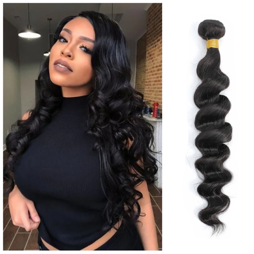 USTAR 100% Unprocessed Brazilian Virgin Remy Human Hair Extensions Loose Wave Bundles Color Natural Black #1B 10" Inch