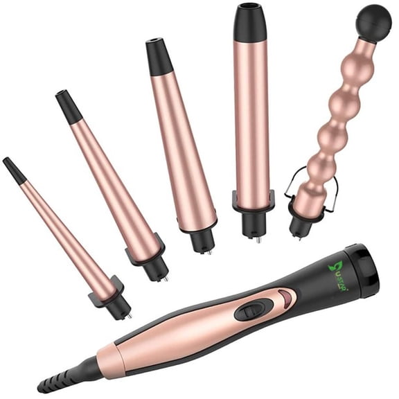 USTAR 5 in 1 Ceramic Curling Iron Wand Set with 5 Interchangeable Ceramic Barrels (0.35'' to 1.25'') and Heat Resistant Glove - Rose Gold