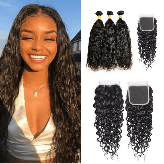 USTAR 5x5 Transparent HD Lace Closure 22 Inch with 3 Bundles Brazilian Virgin Human Hair 20 22 24 Inch, Body Wave Natural Black Salon-Quality Deal