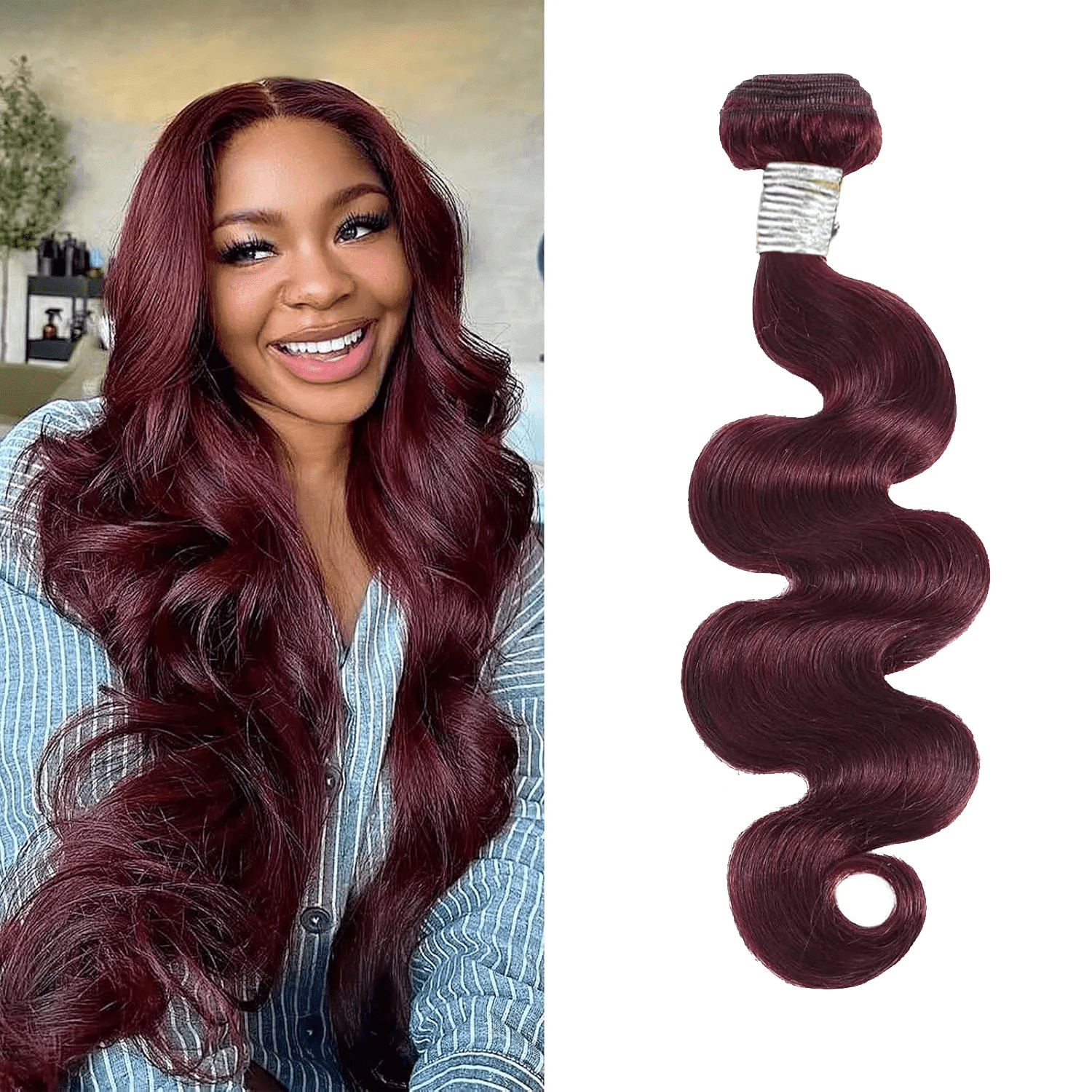 USTAR 99J Burgundy Brazilian Basic Virgin Human Hairs Blended Hairs Bundles - 30" Natural Wave, Heat-Resistant for Daily/Party/Travel Deal